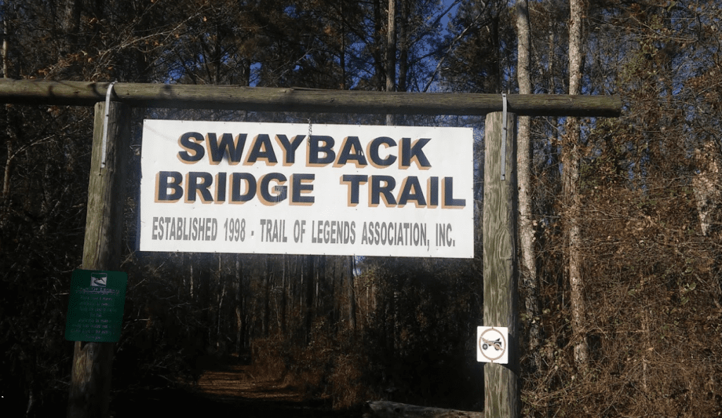 the entrance of swayback bridge trail in alabama